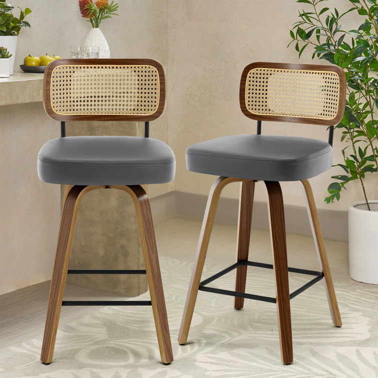 Bay Isle Home Adianey Swivel Upholstered Rattan Back Counter & Bar ...